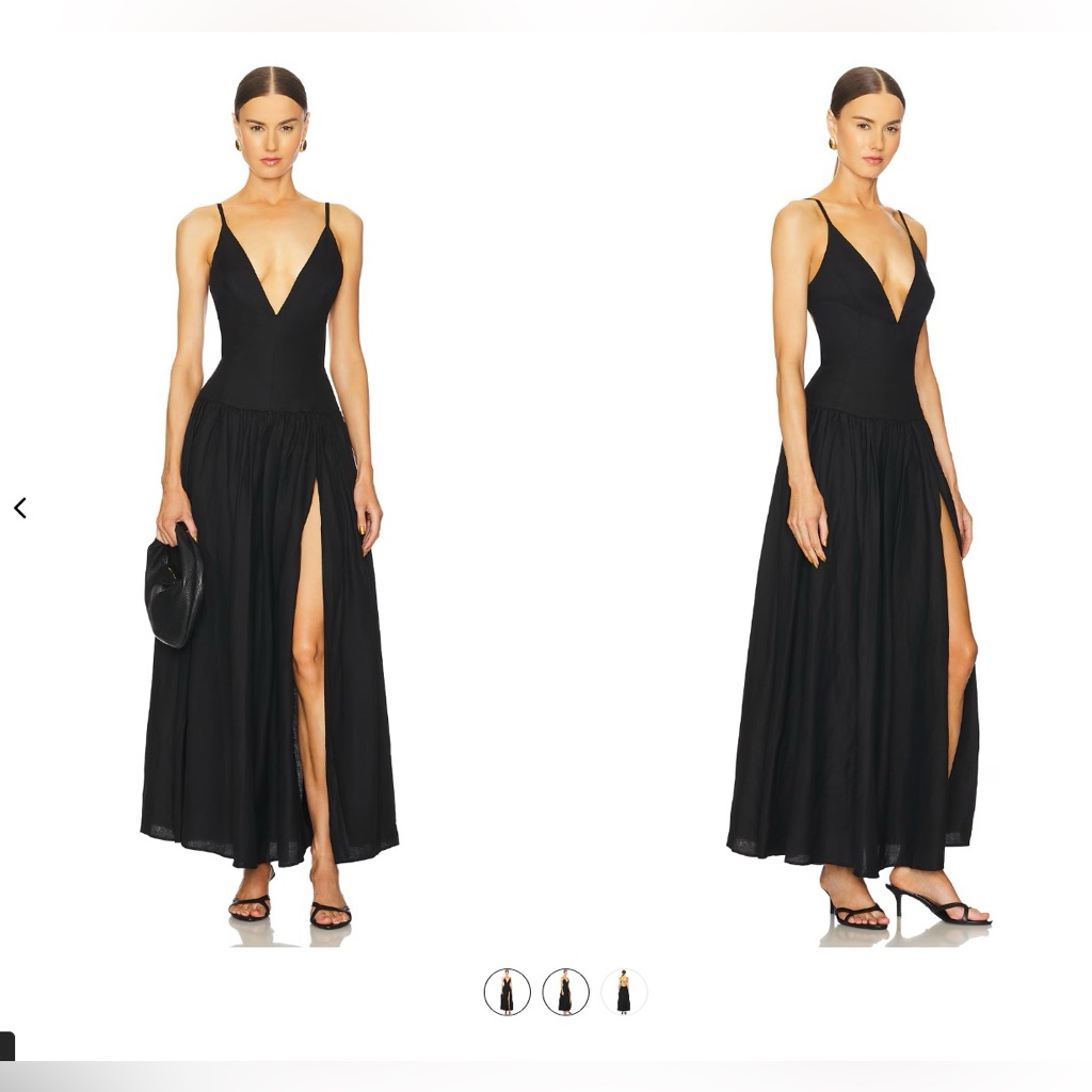 Tularosa Saylor Maxi Dress Black Plunging V-Neck With High Slit Spaghetti Straps